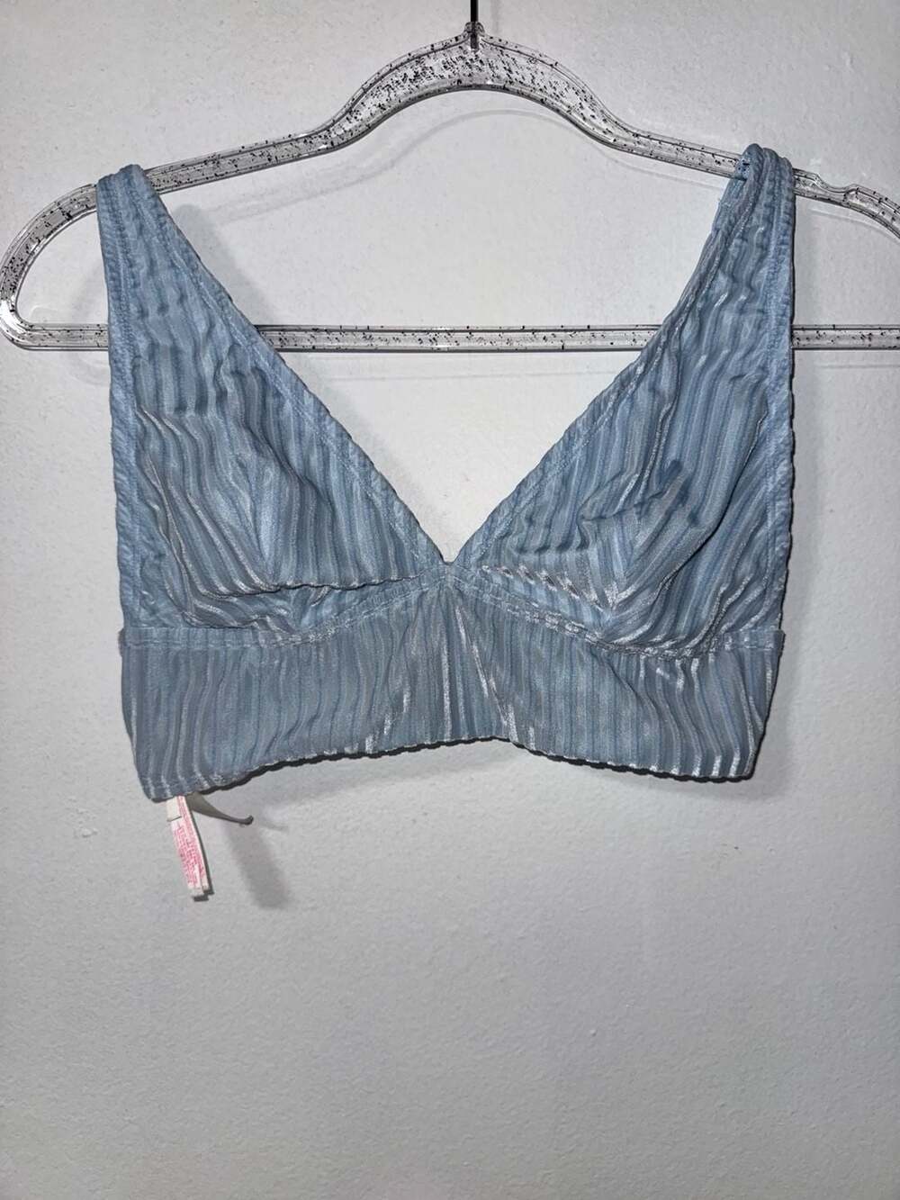 Victoria's Secret PINK Velvet & Sheer Stripe Bralette Baby Blue Large